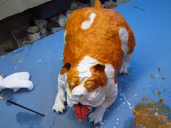 paper mache bulldog- finished grunt painting