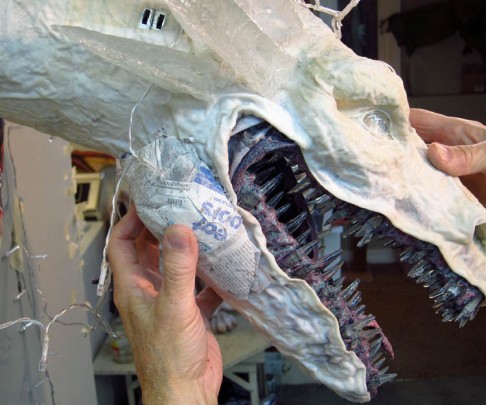 paper mache dragon -add jowls